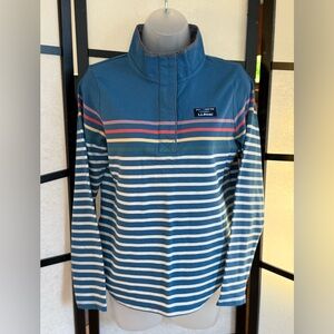 L.L. Bean Striped Henley Style Rugby Shirt.  Blue with colored stripes.  Size XS